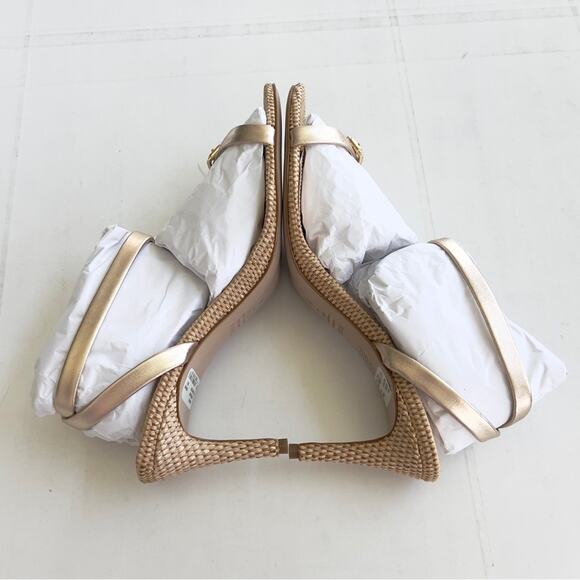 New SCHUTZ Aurora Mid Heel Sandal Women's SIZE 9.5 Gold Metalic Napa Platina - Picture 7 of 12